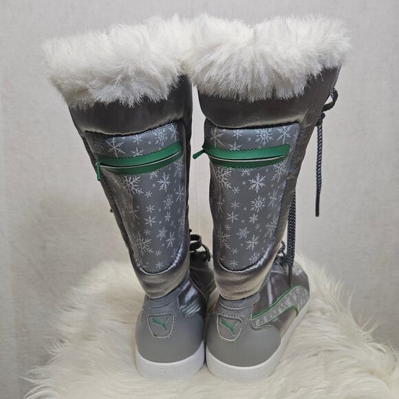 Puma Sparkly Silver Faux Fur Line Tall Snow Boots - Picture 6 of 10